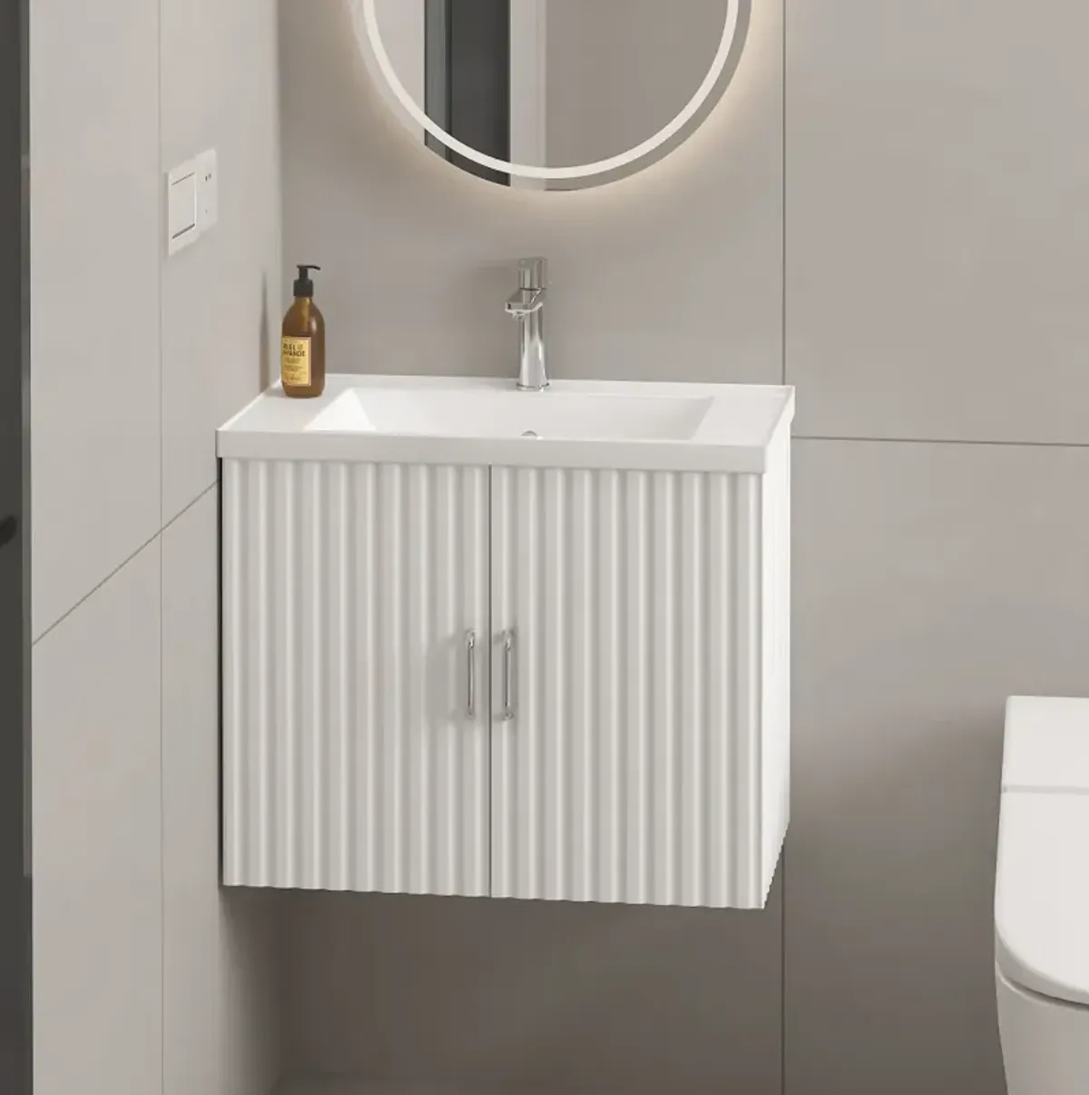 24" Floating Wall Mounted Bathroom Vanity With White Porcelain Sink And Soft Close Doors