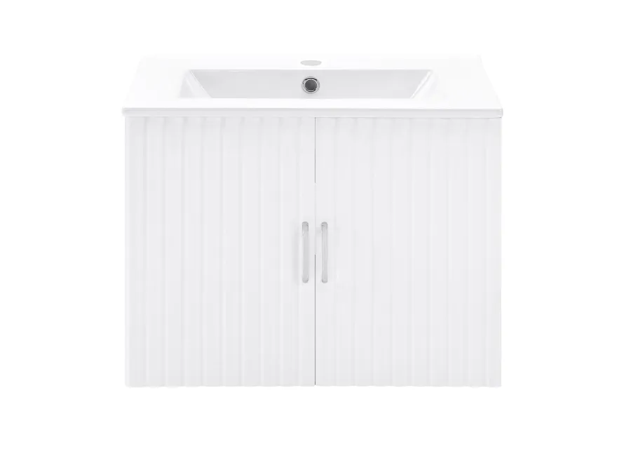 24" Floating Wall Mounted Bathroom Vanity With White Porcelain Sink And Soft Close Doors