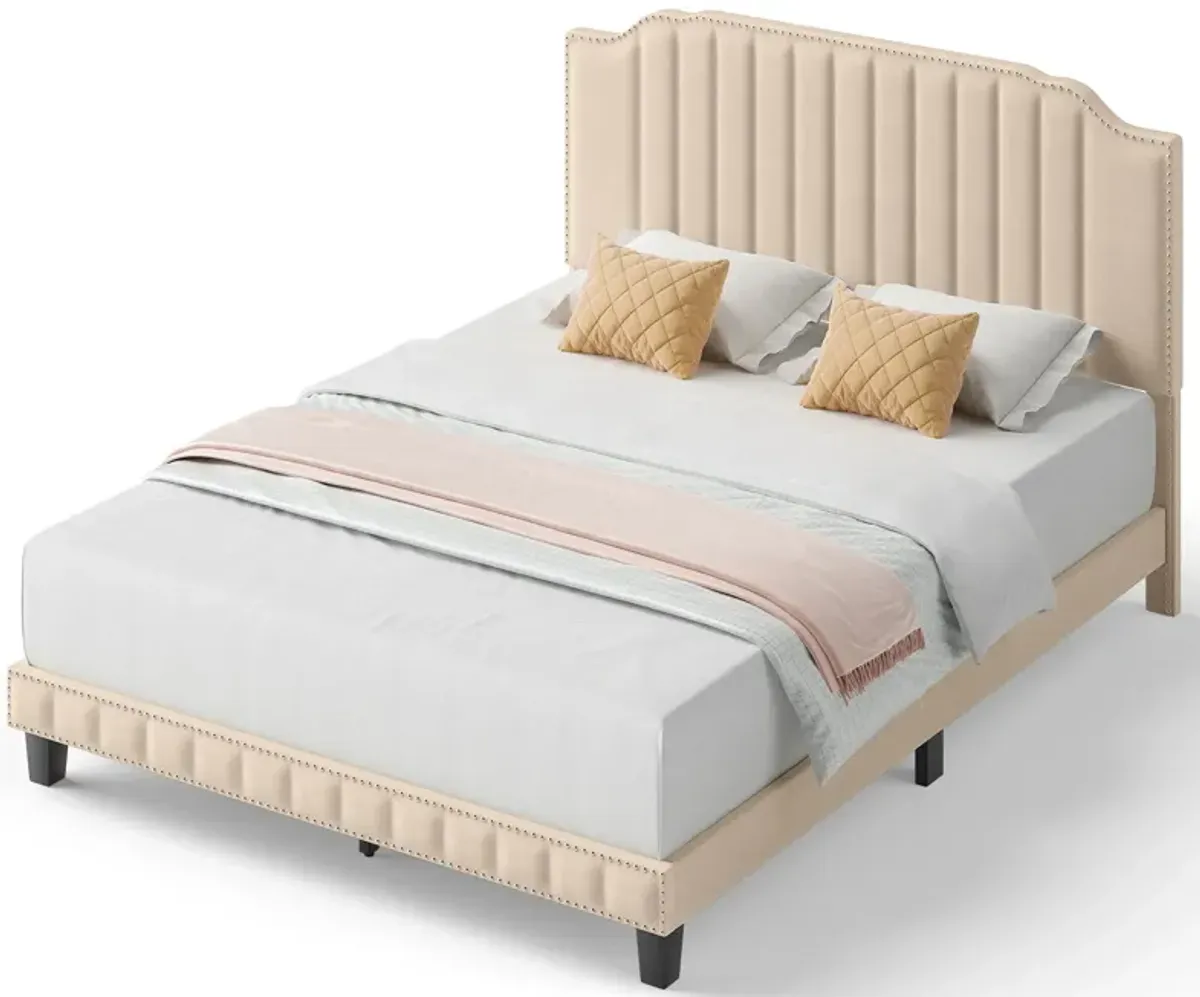 Heavy Duty Upholstered Bed Frame with Rivet Headboard