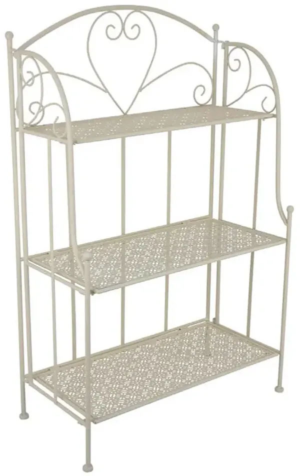 Modern Plant Stand with 3 Tier Shelves, Scrolled Floral White Metal