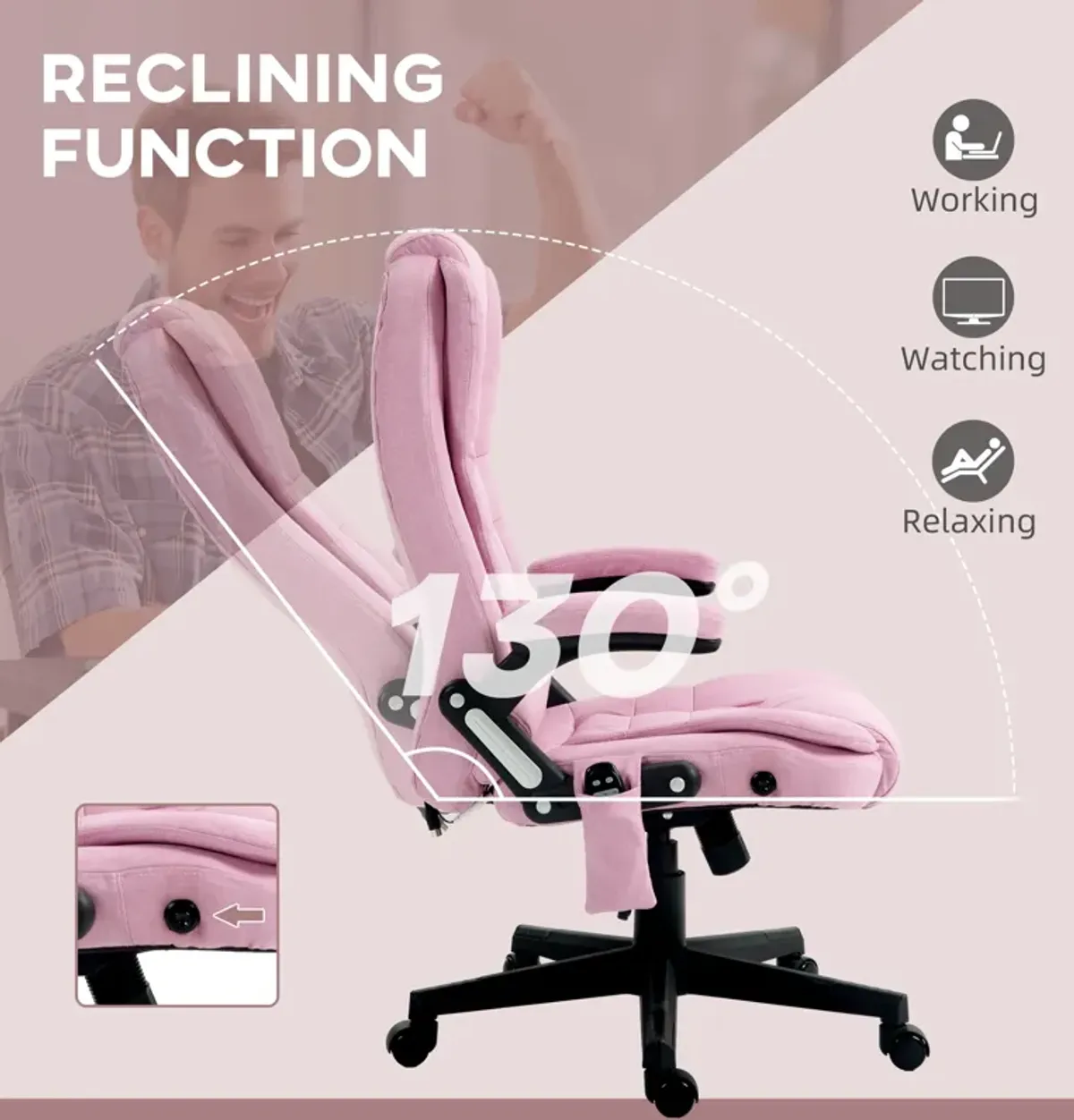 HOMCOM 6 Point Vibrating Massage Office Chair with Heat, Velvet High Back Executive Office Chair with Reclining Backrest, Padded Armrests and Remote, Pink