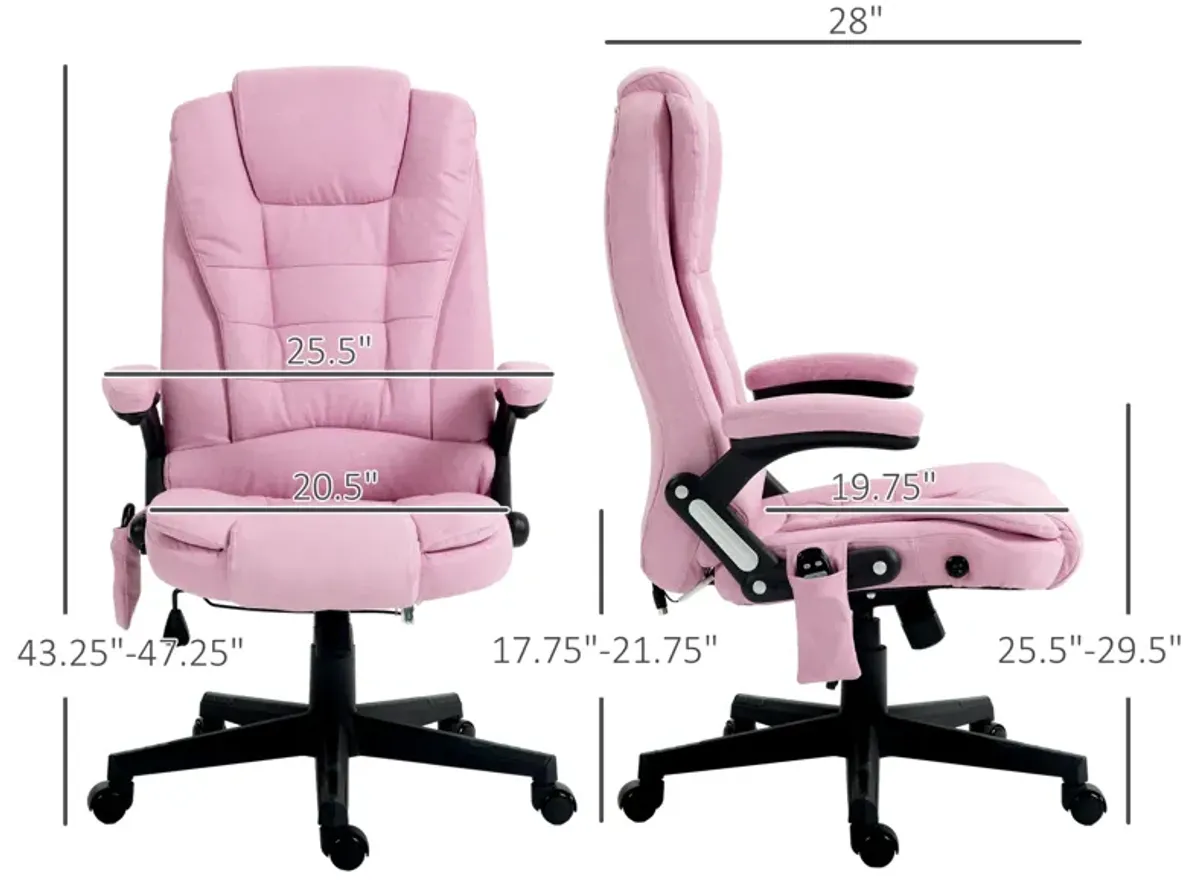 HOMCOM 6 Point Vibrating Massage Office Chair with Heat, Velvet High Back Executive Office Chair with Reclining Backrest, Padded Armrests and Remote, Pink