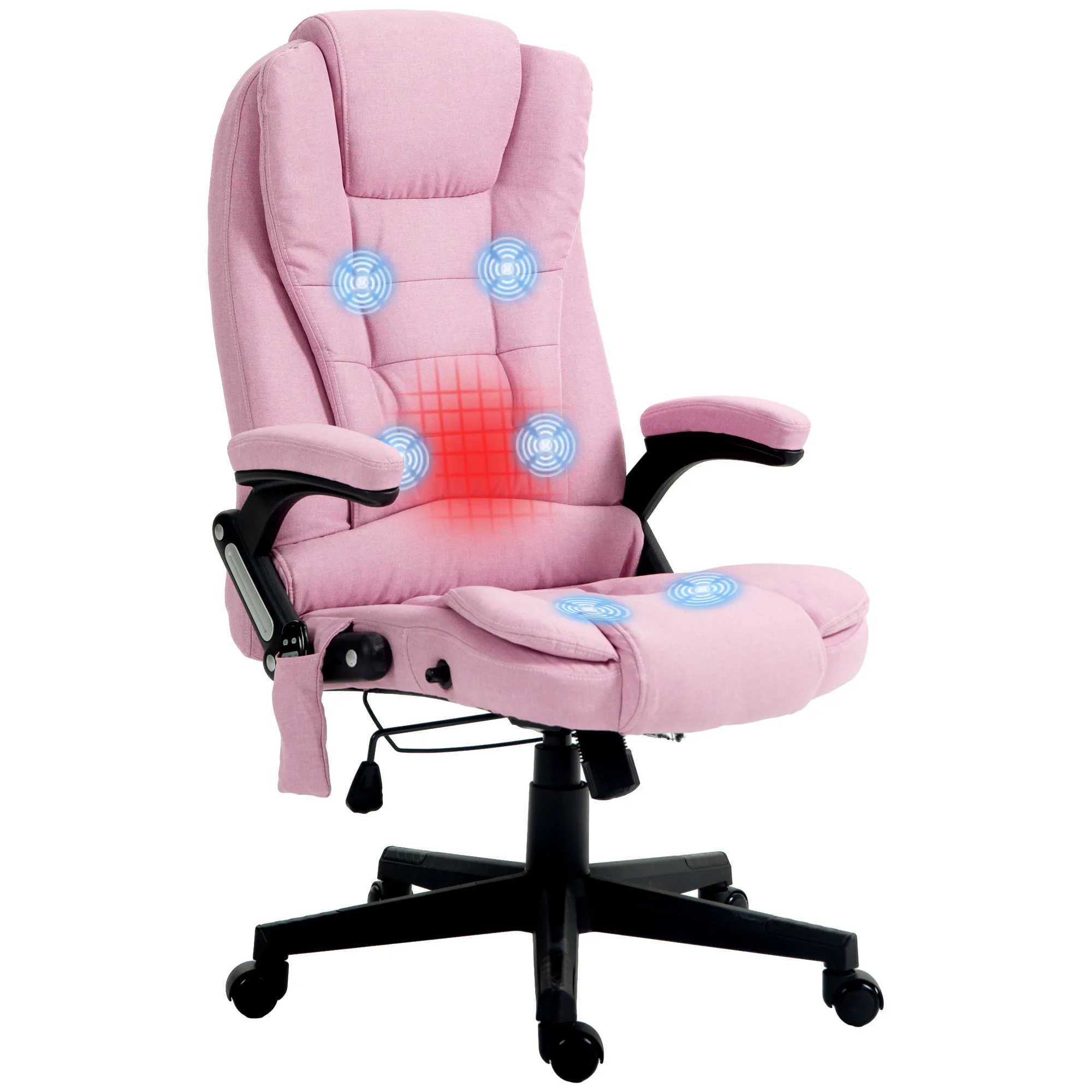 HOMCOM 6 Point Vibrating Massage Office Chair with Heat, Velvet High Back Executive Office Chair with Reclining Backrest, Padded Armrests and Remote, Pink