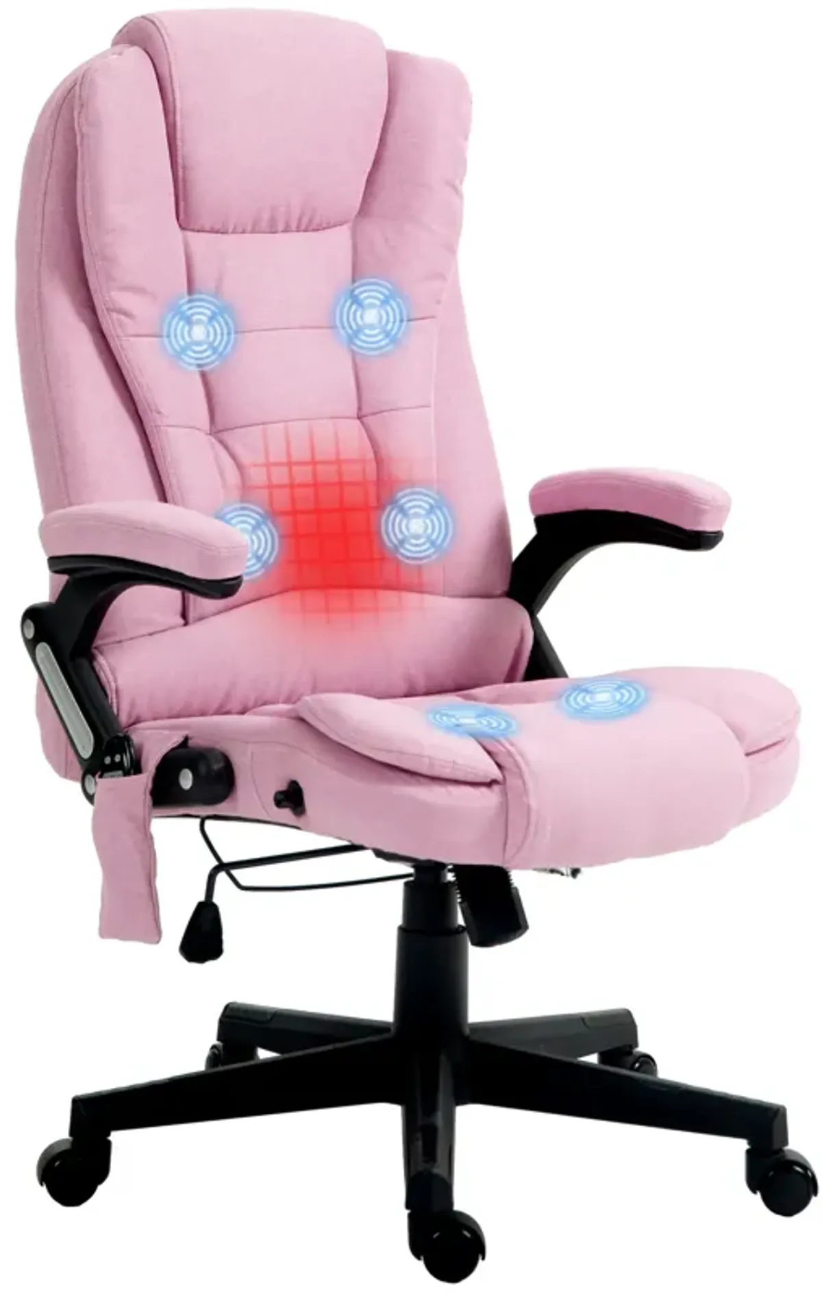 HOMCOM 6 Point Vibrating Massage Office Chair with Heat, Velvet High Back Executive Office Chair with Reclining Backrest, Padded Armrests and Remote, Pink