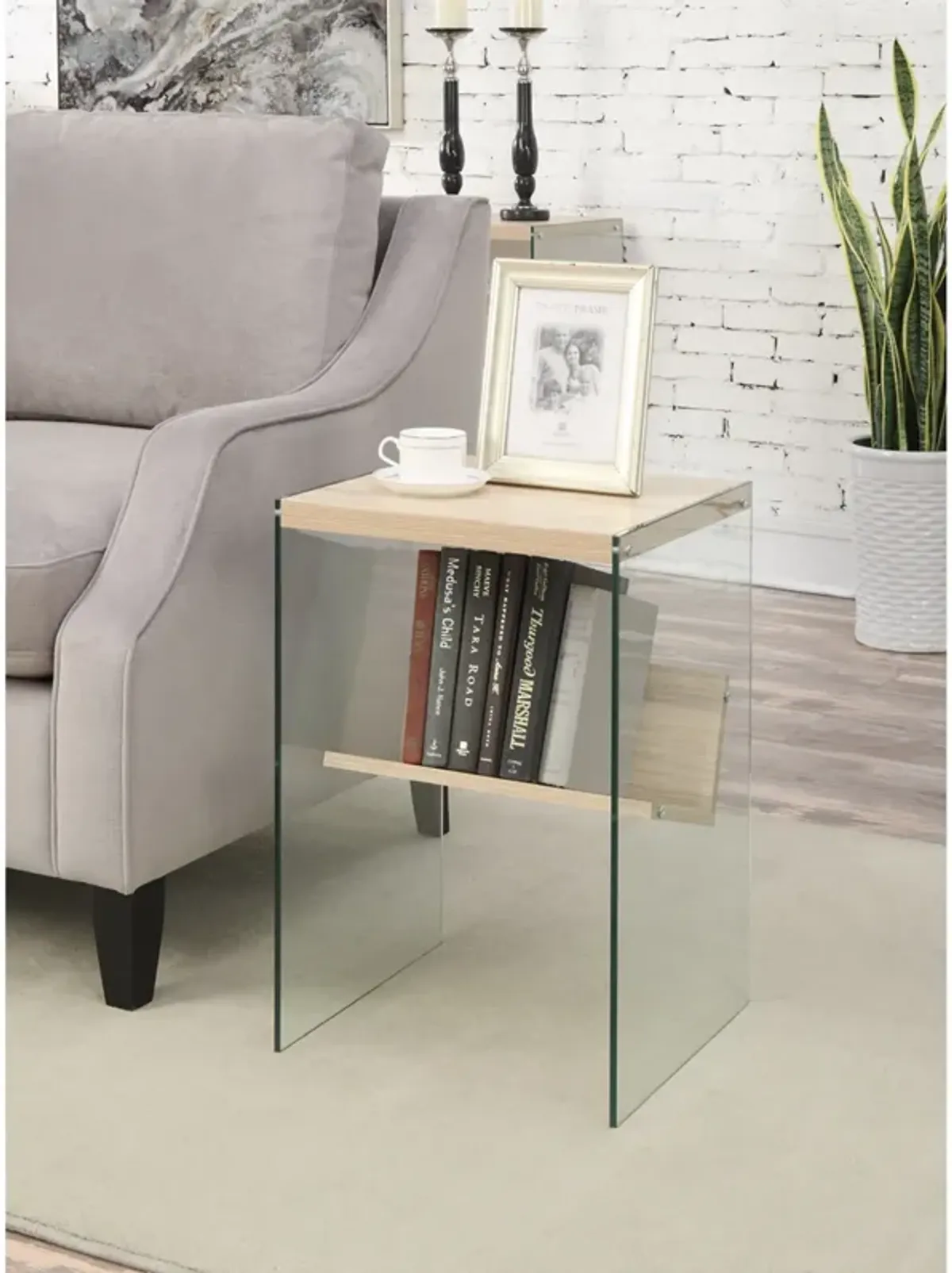 Convenience Concepts SoHo End Table, Weathered White / Glass