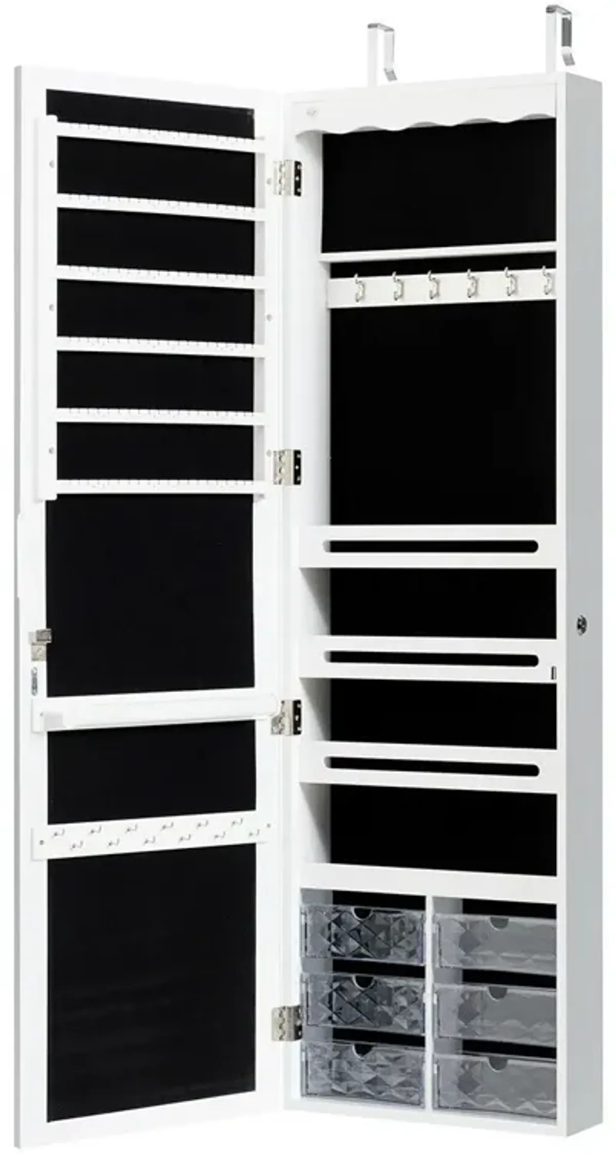 Door Hanging Mirror Jewelry Armoire with Full Length Mirror and 6 Drawers