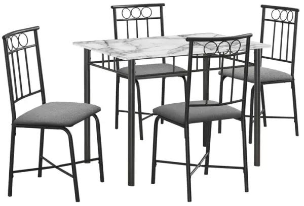 Monarch Specialties I 1014 - Dining Set, 5pcs Set, 40" Rectangular, Kitchen, Small, White Metal And Laminate, Grey Fabric, Contemporary, Modern