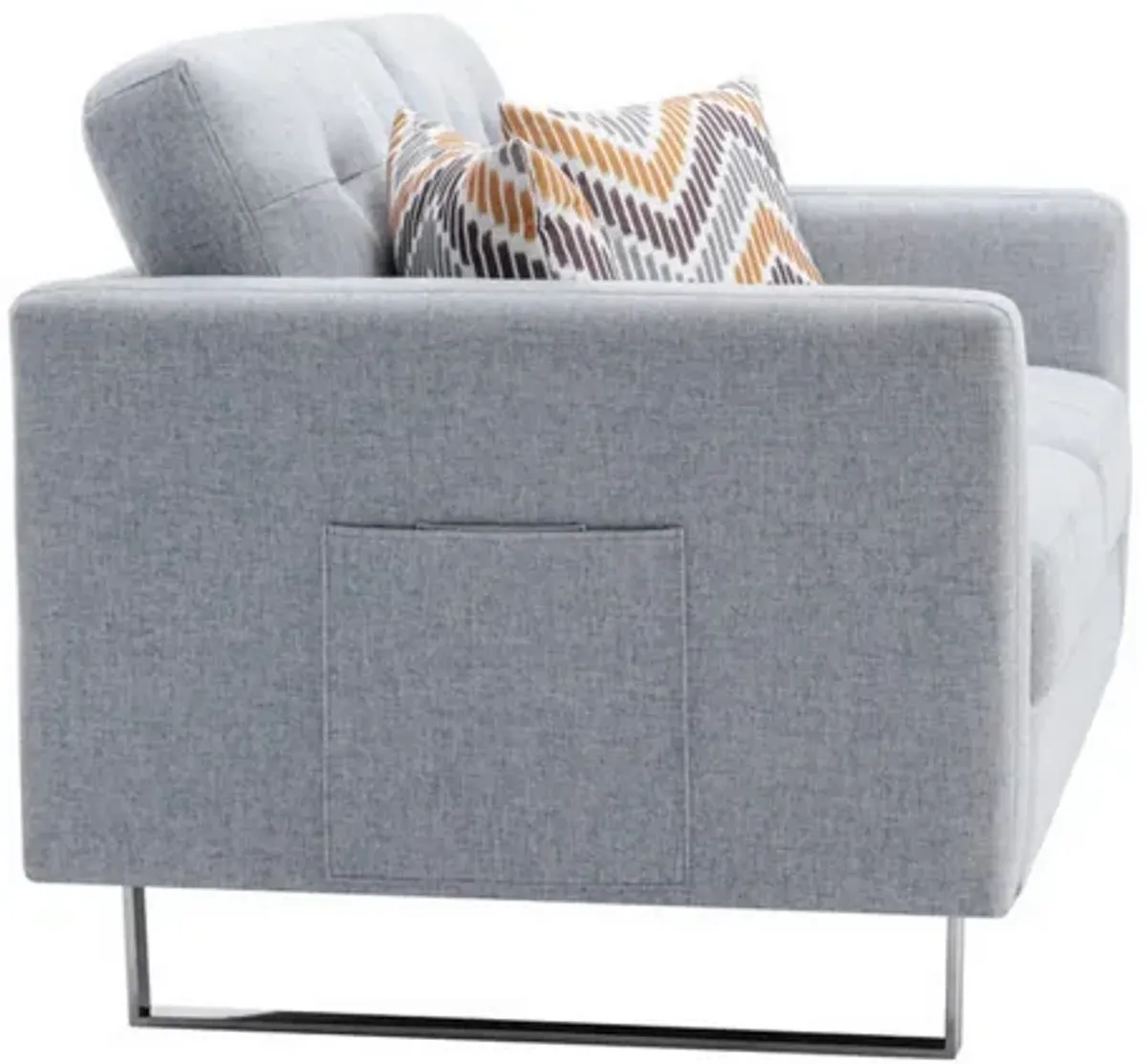 Caden 54 Inch Modern Loveseat with Side Pocket and 2 Pillows, Light Gray-Benzara