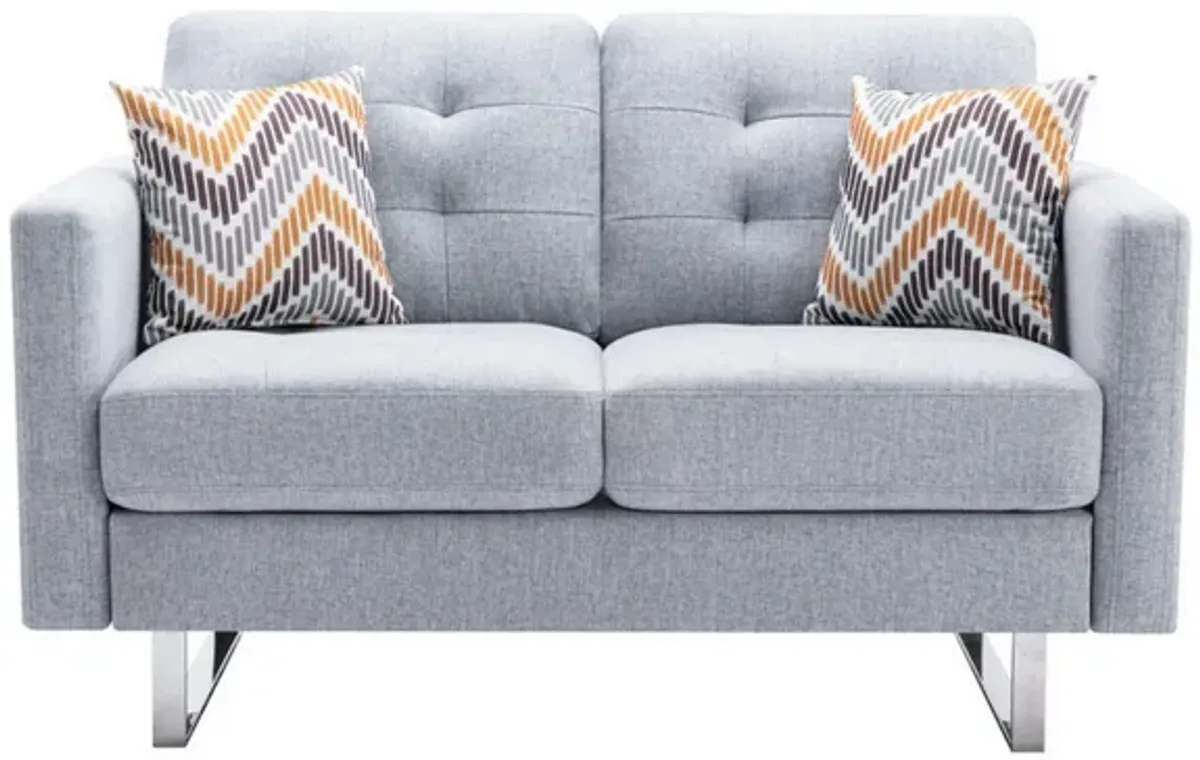 Caden 54 Inch Modern Loveseat with Side Pocket and 2 Pillows, Light Gray-Benzara