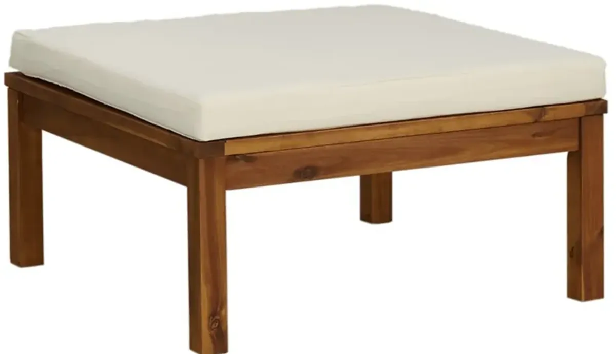 6pc Outdoor Modular Sofa Set, Coffee Table, Ivory, Brown Acacia Wood - Benzara