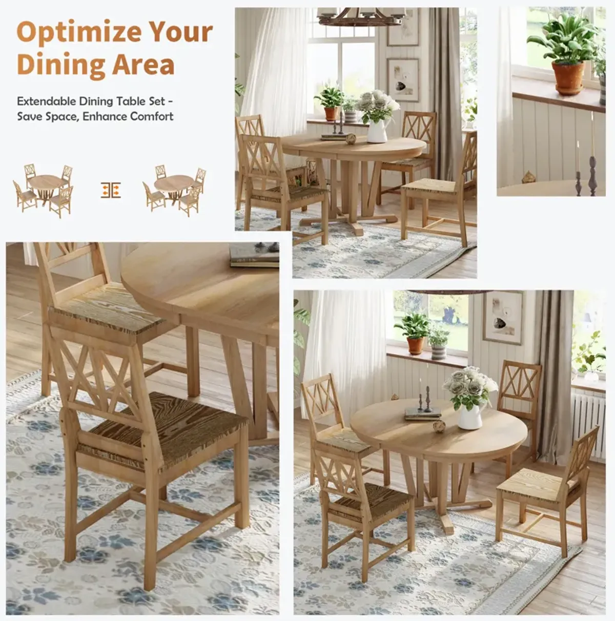 Rustic 5-Piece Extendable Dining Table Set