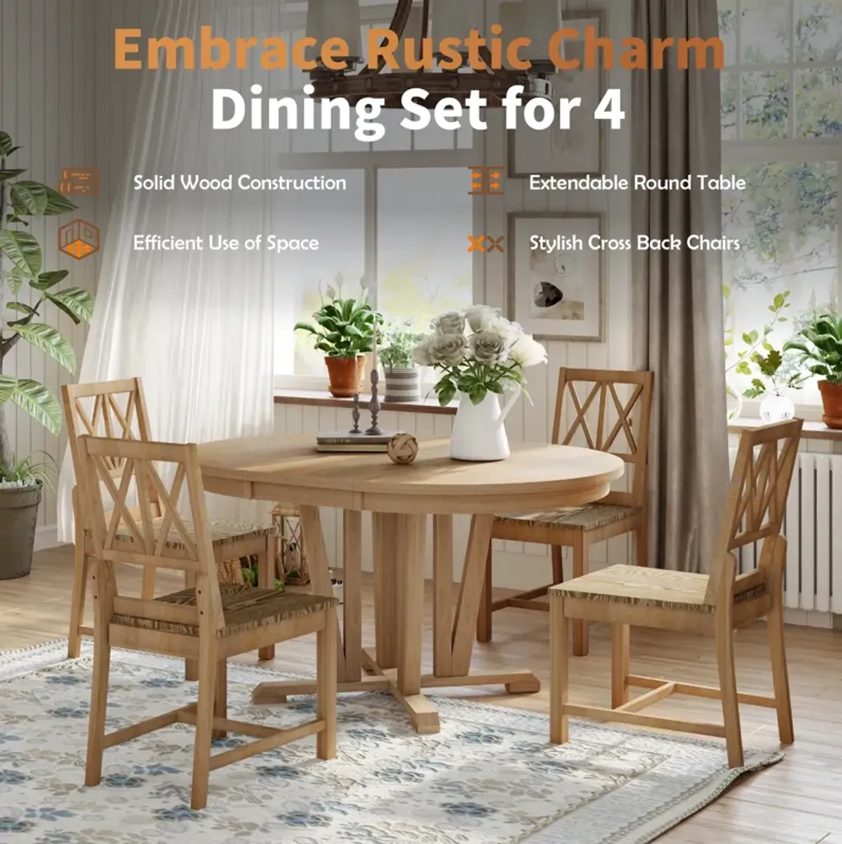 Rustic 5-Piece Extendable Dining Table Set