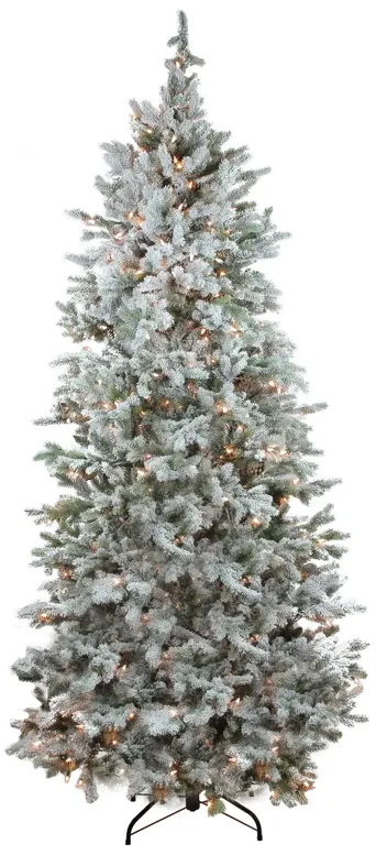 7.5' Pre-Lit Slim Flocked Colorado Spruce Artificial Christmas Tree - Clear Dura-Lit Lights