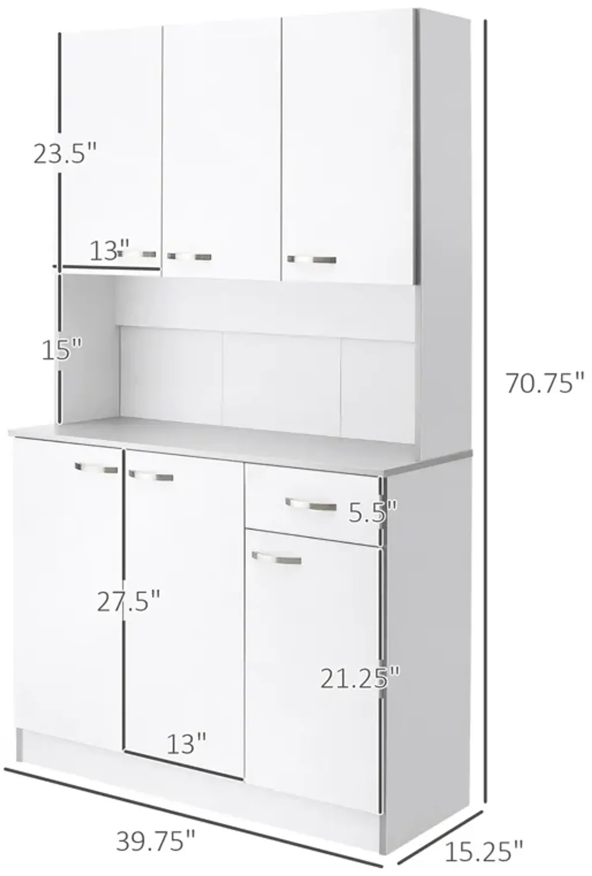 HOMCOM 71" Freestanding Buffet with Hutch, Kitchen Storage Cabinets, Pantry with 6 Doors, 3 Adjustable Shelves, and Drawer for Living Room, White