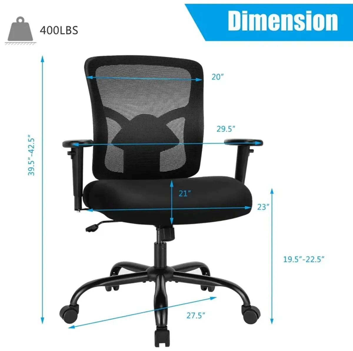 400LBS Mesh Big and Tall Office Chair Swivel Task Chair