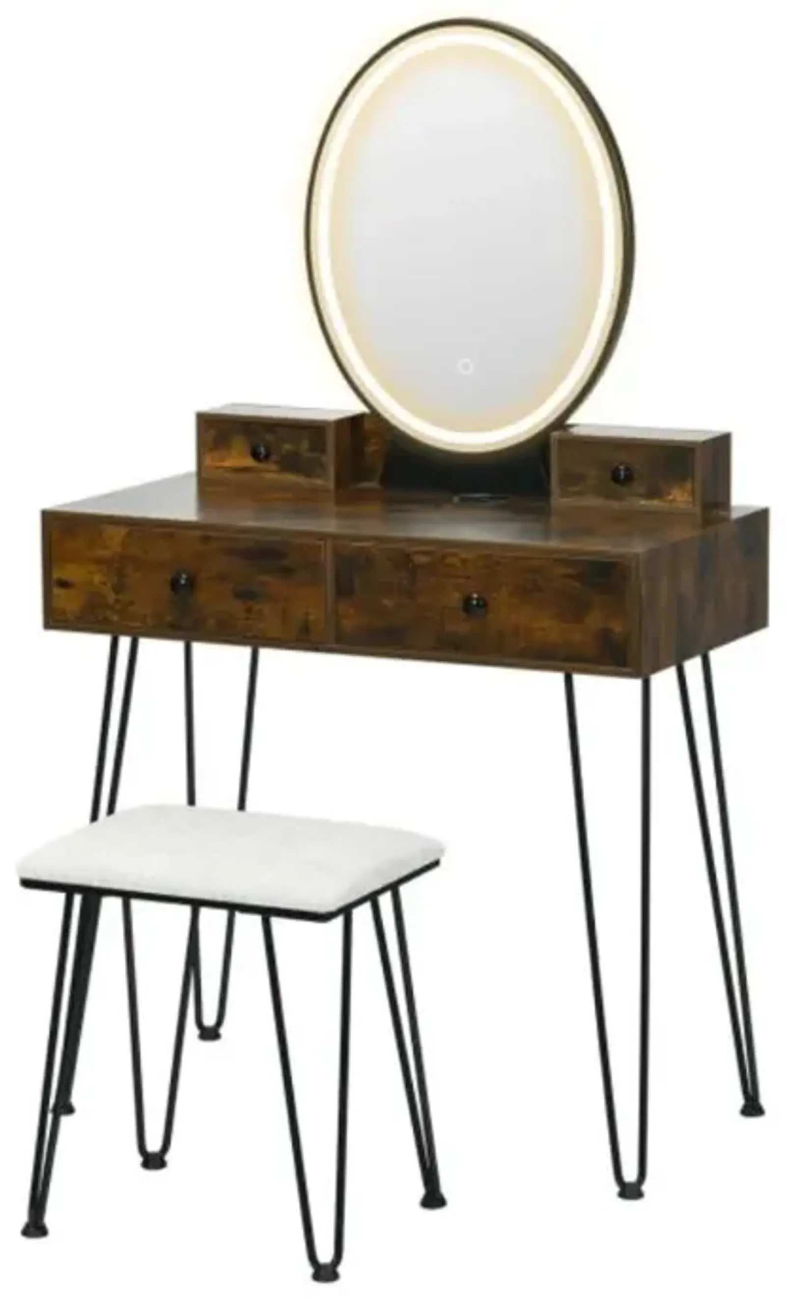 Hivvago Vanity Table Set with 3-Color Lighted Dimmable Mirror-Brown