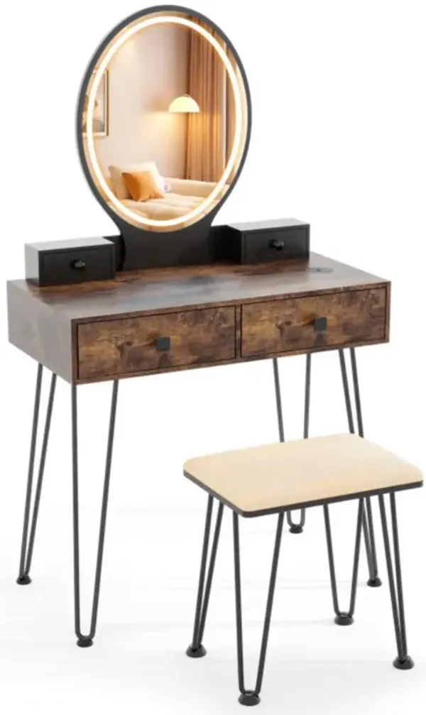 Hivvago Vanity Desk with Mirror and Lights for Bedroom
