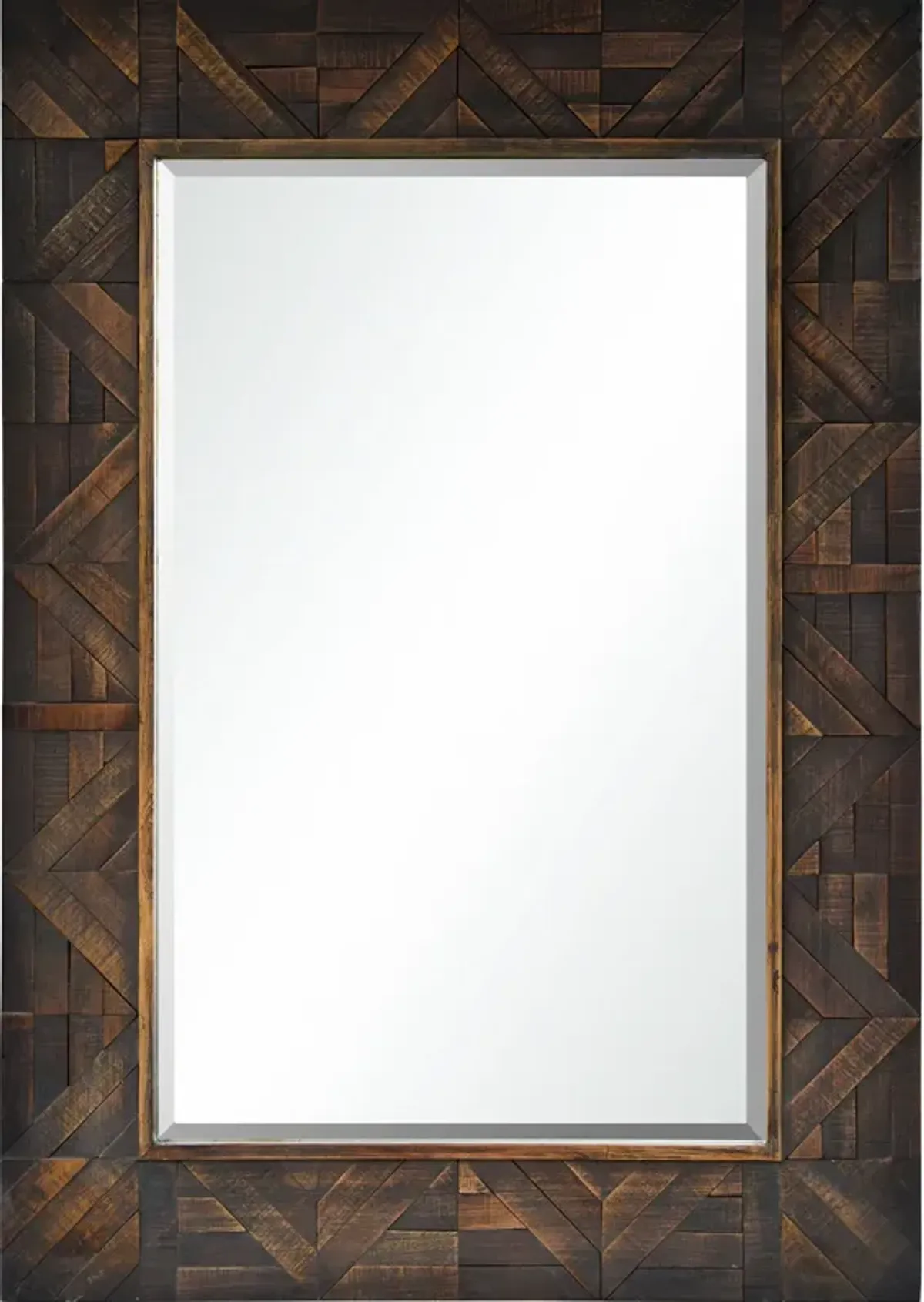 42" Brown Wooden Framed Beveled Rectangular Wall Mirror