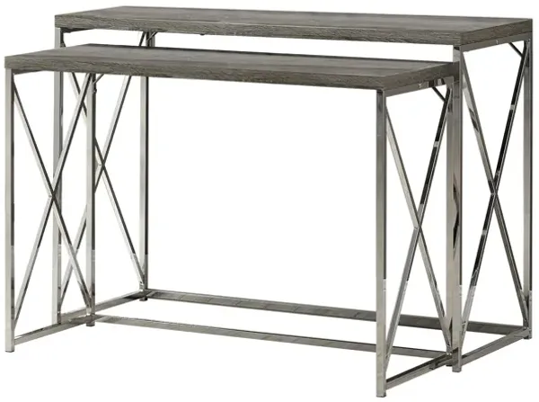 Monarch Specialties I 3257 Accent Table, Console, Entryway, Narrow, 2pcs Set, Living Room, Bedroom, Metal, Laminate, Brown, Chrome, Contemporary, Modern