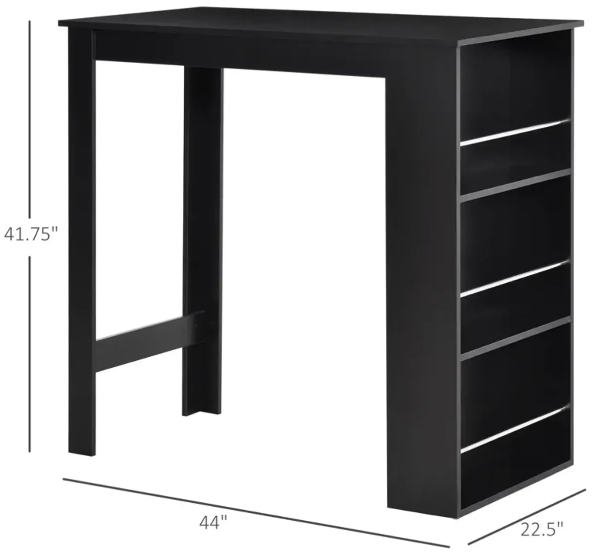 Black Kitchen Table: Modern Bar Height Dining Table with Storage Shelves