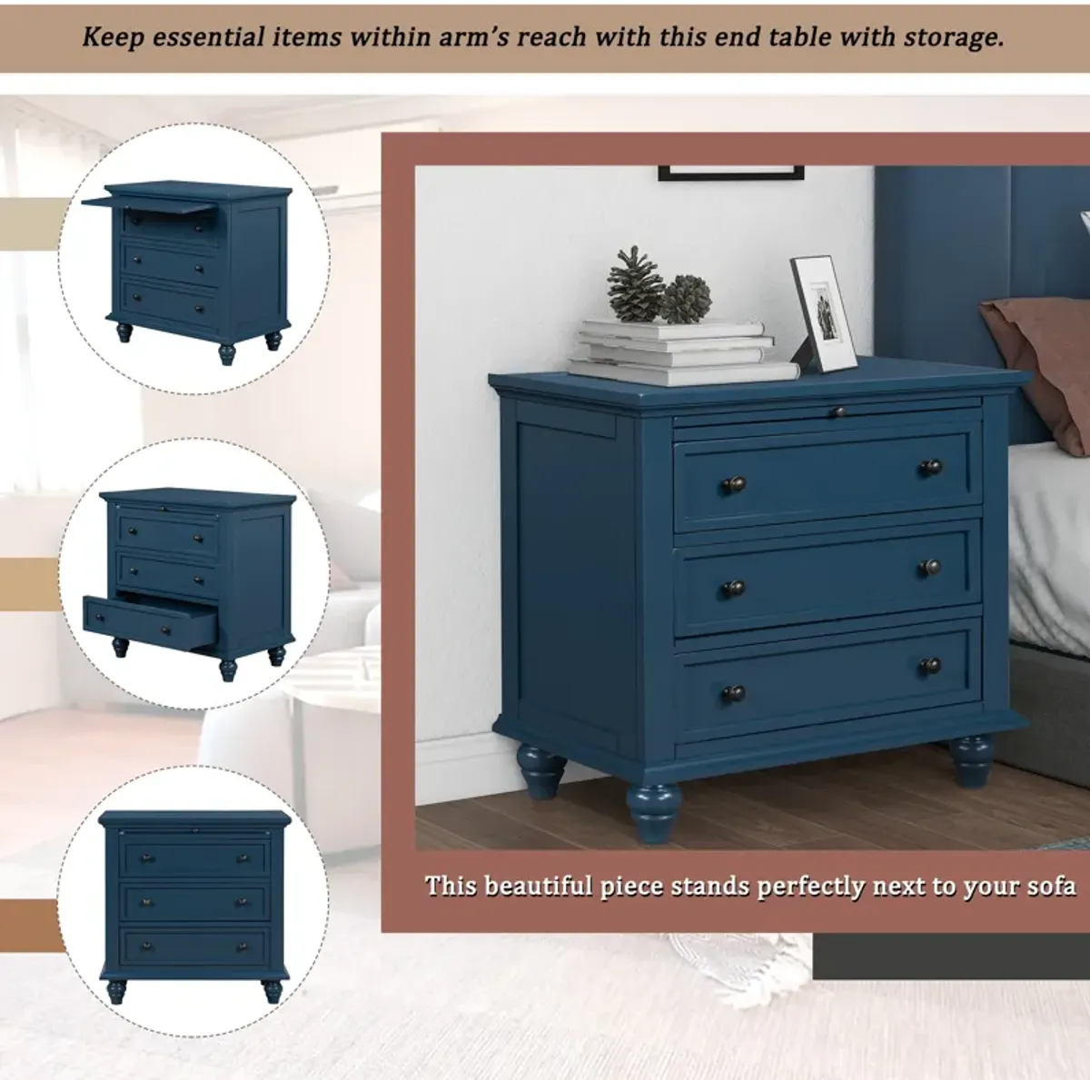 Merax 3-Drawer Bedroom Nightstand Storage Cabinet