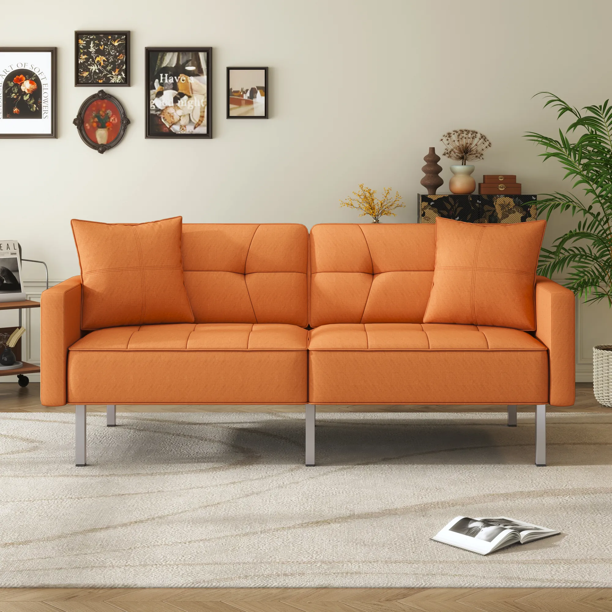 Merax Linen Upholstered Modern Convertible Folding Futon Sofa Bed for Compact Living Space