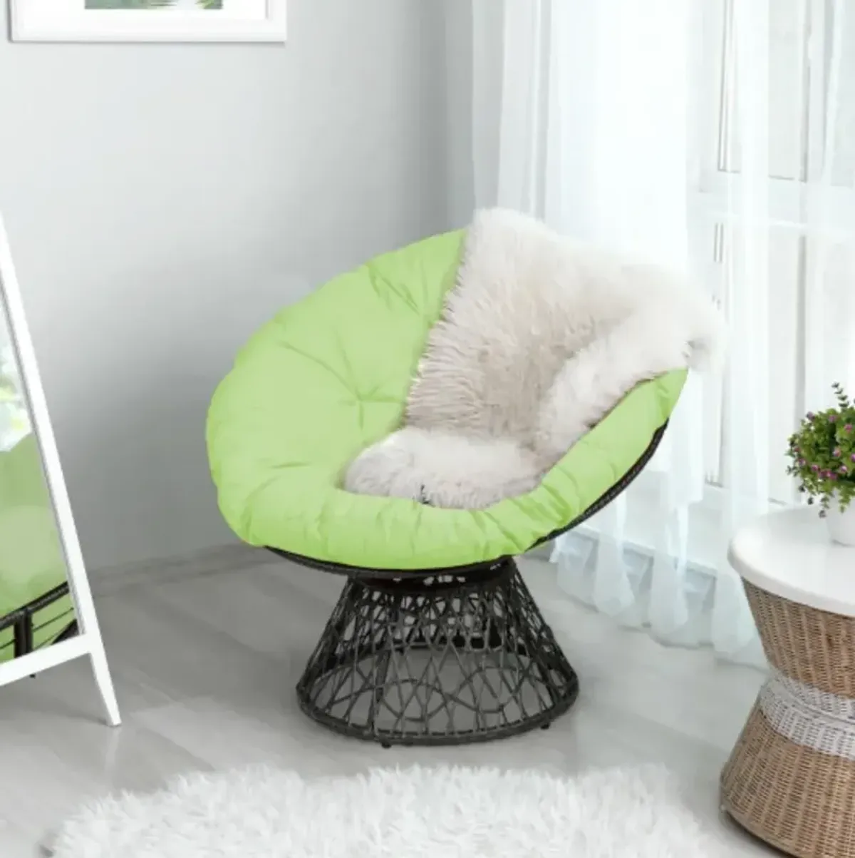 Rattan Papasan Chair Ergonomic 360-degree Swivel Soft Cushion Garden