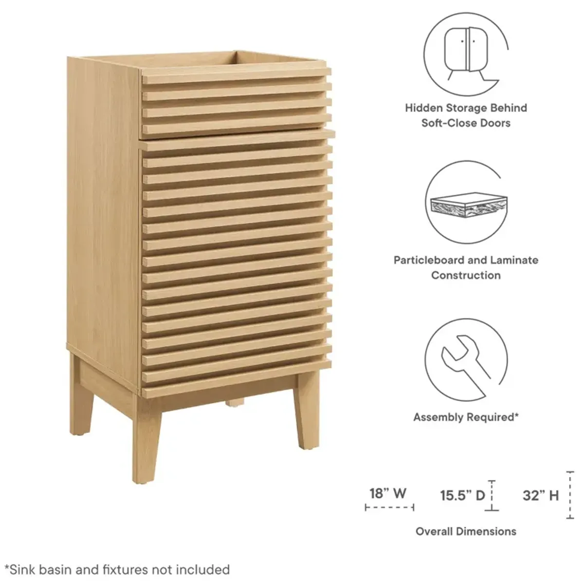 Render 18" Bathroom Vanity Cabinet (Sink Basin Not Included)