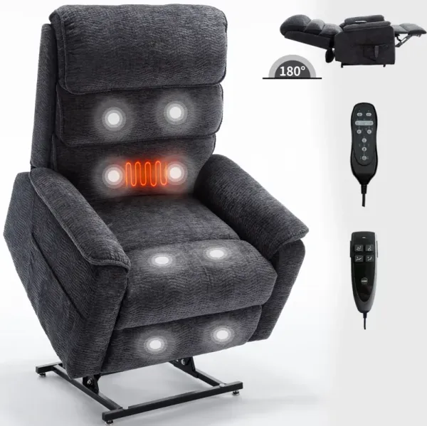 Blue Chenille Dual Motor Infinite Position Up to 350 LBS Power Lift Recliner Chair with Power-Remote, Heat Massage and Heavy Duty Motion Mechanism