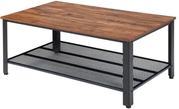 Metal Frame Wood Coffee Table Console Table with Storage Shelf