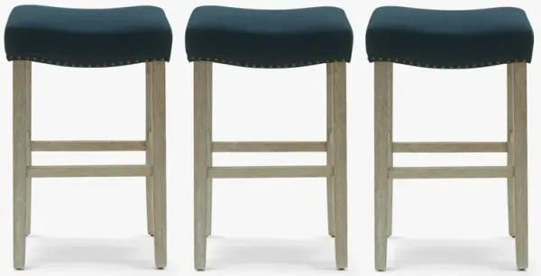 WestinTrends 29" Upholstered Saddle Seat Antique Gray Counter Stool (Set of 3)