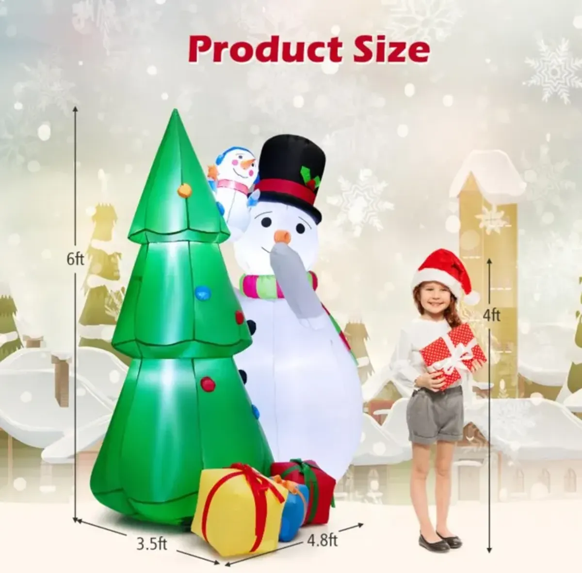 Hivvago 6 Feet Tall Inflatable Christmas Snowman and Tree Decoration Set with LED Lights