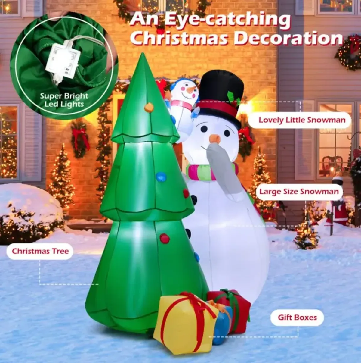 Hivvago 6 Feet Tall Inflatable Christmas Snowman and Tree Decoration Set with LED Lights