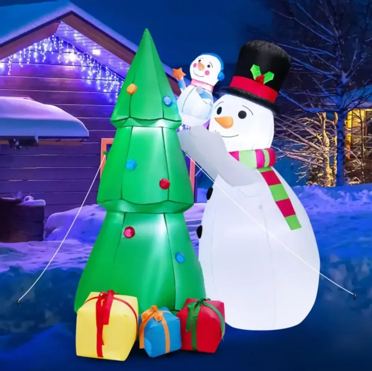 Hivvago 6 Feet Tall Inflatable Christmas Snowman and Tree Decoration Set with LED Lights