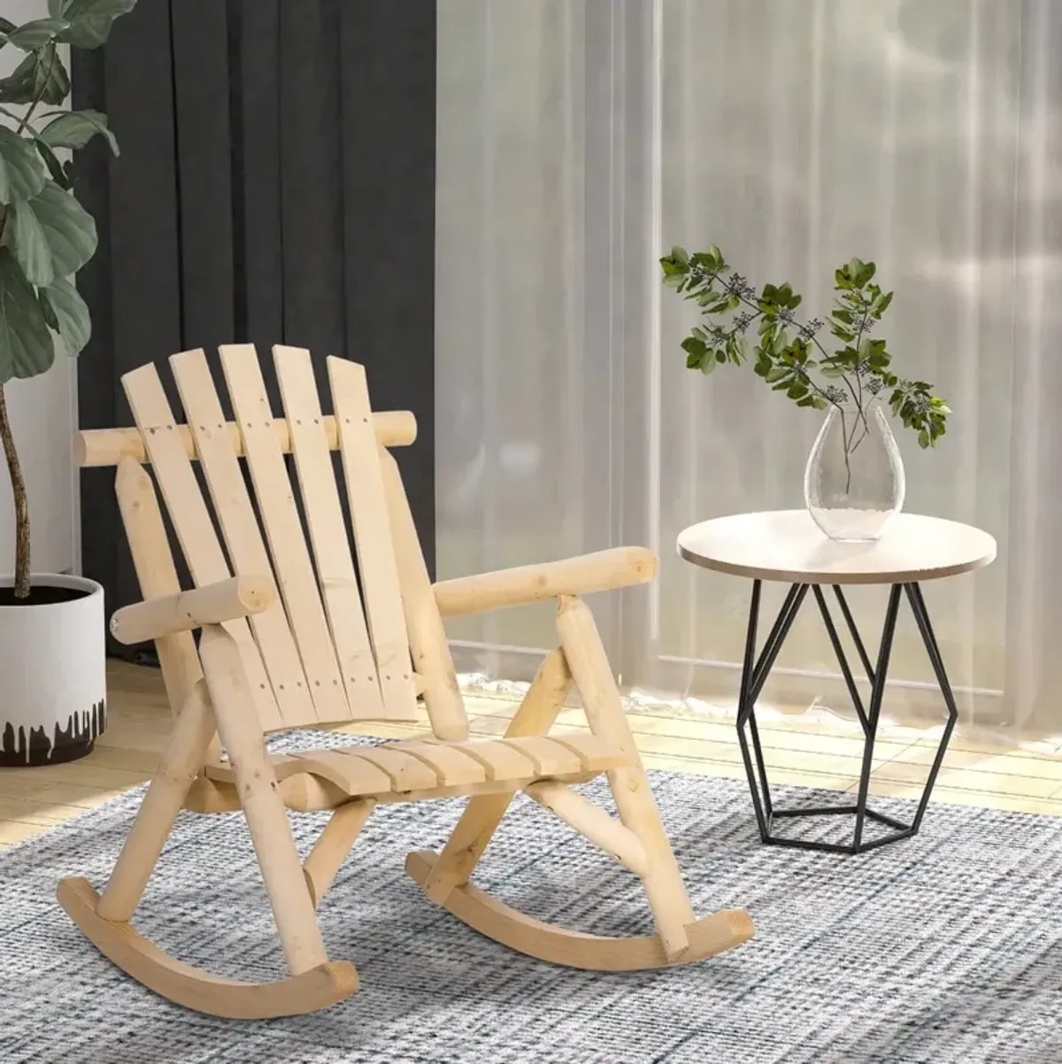 Natural Patio Rocker: Wooden Rustic Adirondack Log Chair