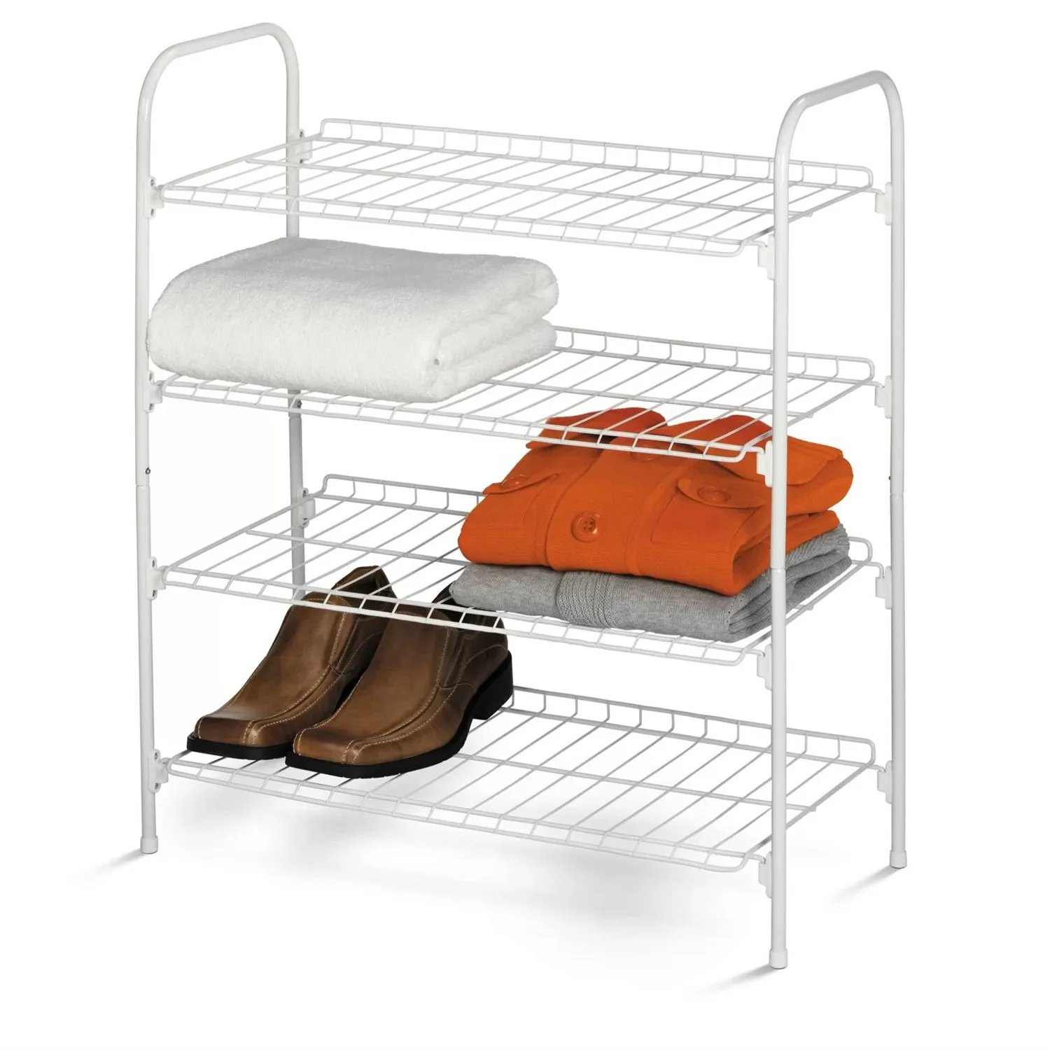 White Metal 4 Shelf Shoe Rack   Holds up to 9 Pair of Shoes