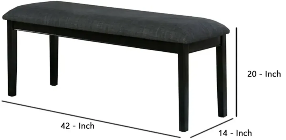 Fabric Seat Bench with Wooden Sleek Block Legs, Black and Gray-Benzara