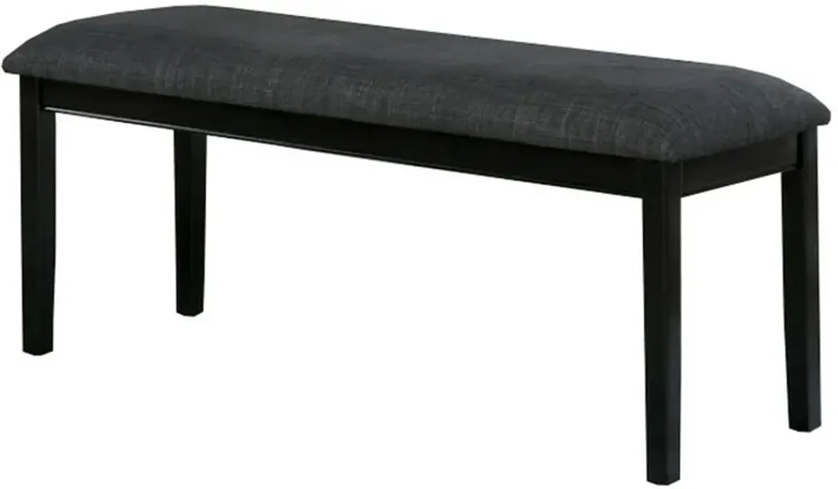 Fabric Seat Bench with Wooden Sleek Block Legs, Black and Gray-Benzara