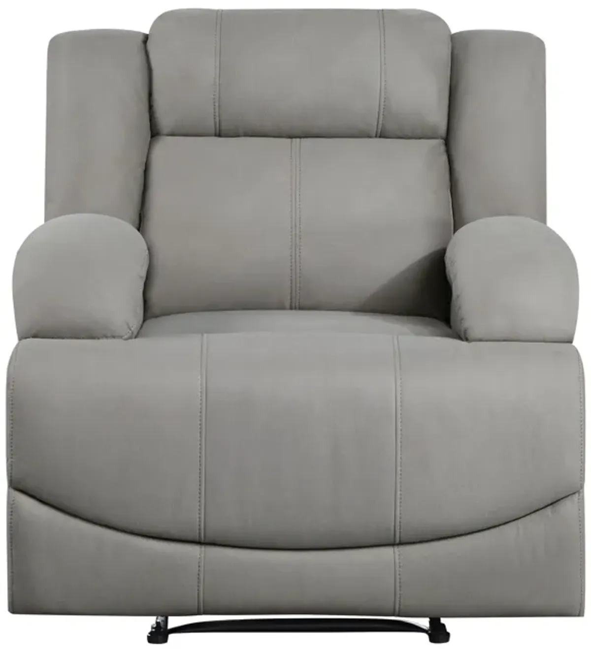 Kate 37 Inch Manual Recliner Chair, Cushions, Gray Microfiber, Solid Wood - Benzara