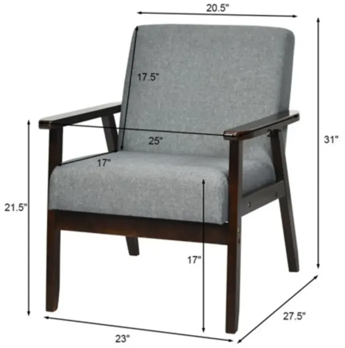 Classic Linen Accent Chair – Retro Modern Design with Wide Seat and Wood Frame for Any Room