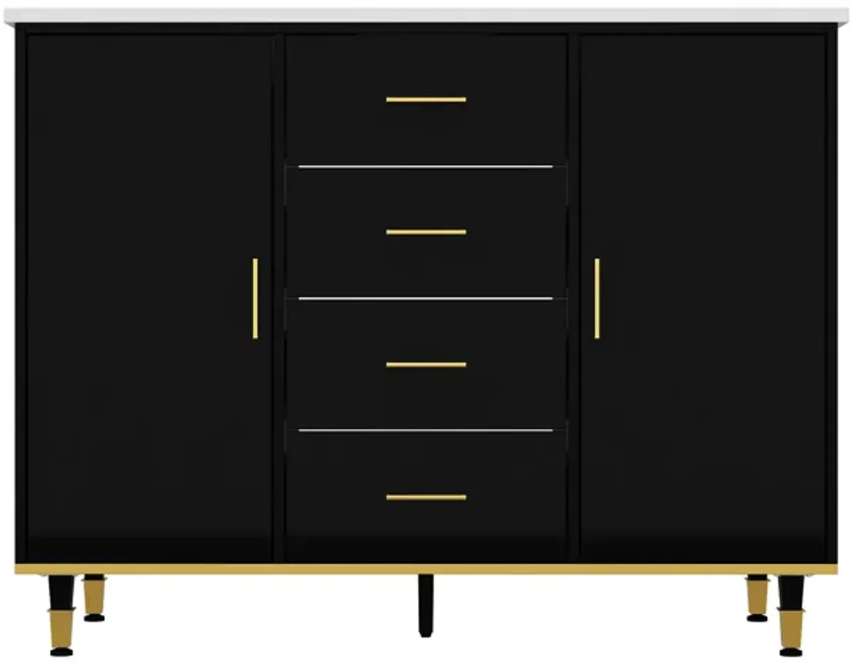 FUFU&GAGA Bathroom Cabinet with Gold Accents and Ample Storage, (46.5" W x 17.7" D x 36.2" H),Black