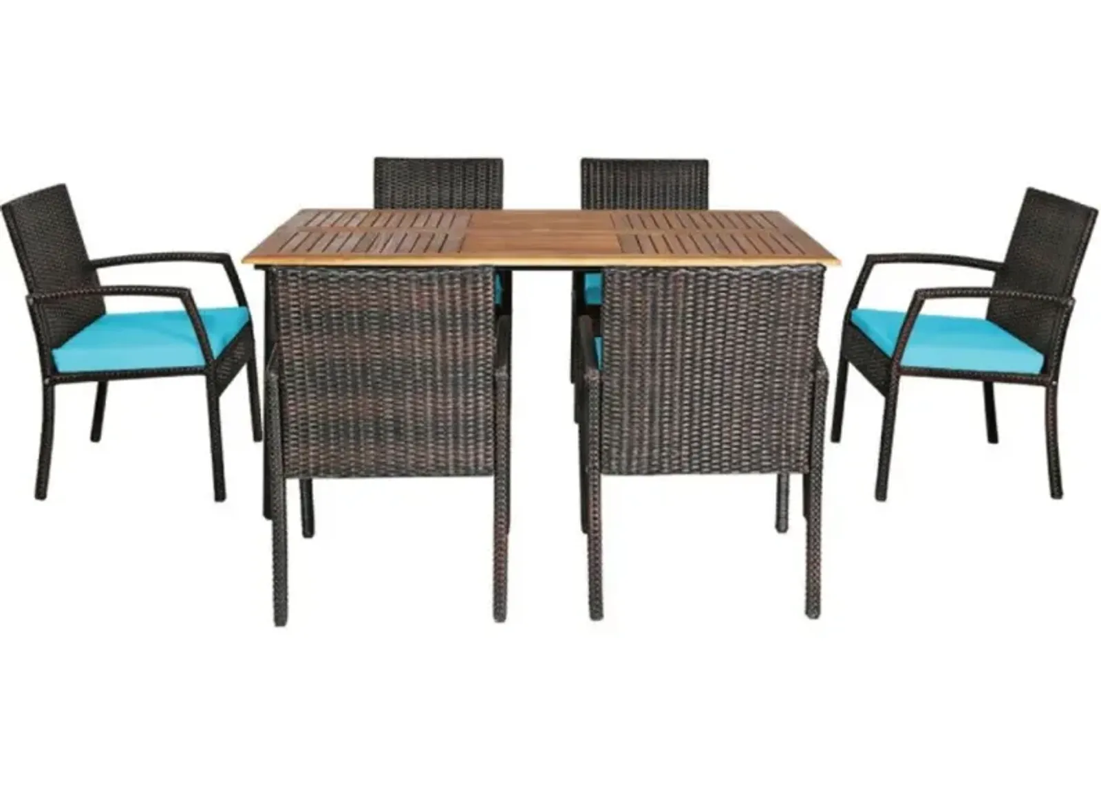 7Pcs Patio Rattan Cushioned Dining Set with Umbrella Hole