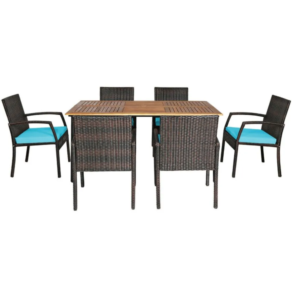 7Pcs Patio Rattan Cushioned Dining Set with Umbrella Hole