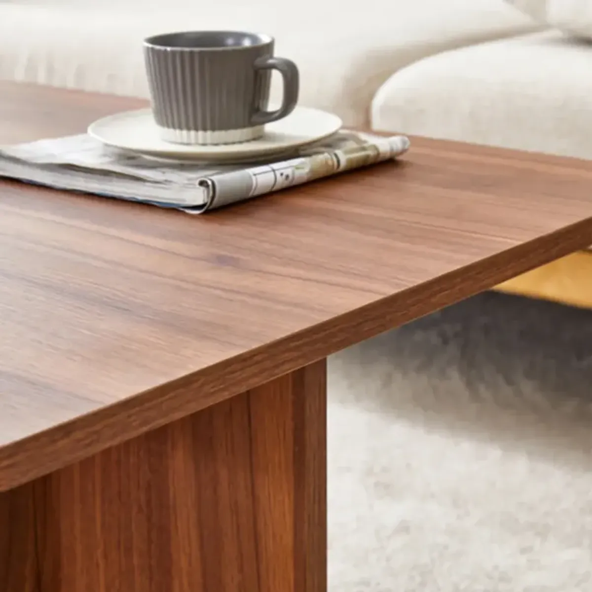 44.8" Modern Luxury Walnut Wood Grain MDF Coffee Table with Stable Triangular Base - Ideal for Living Rooms & Bedrooms