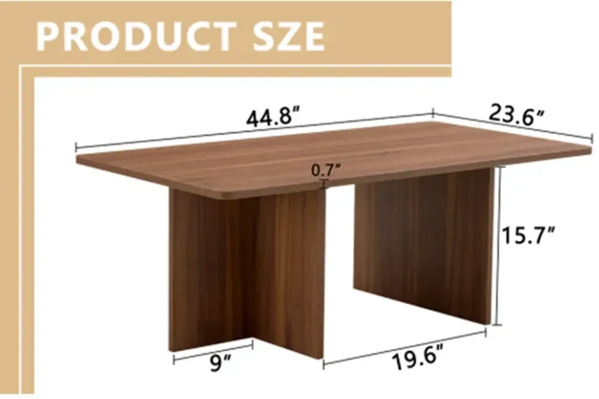 44.8" Modern Luxury Walnut Wood Grain MDF Coffee Table with Stable Triangular Base - Ideal for Living Rooms & Bedrooms