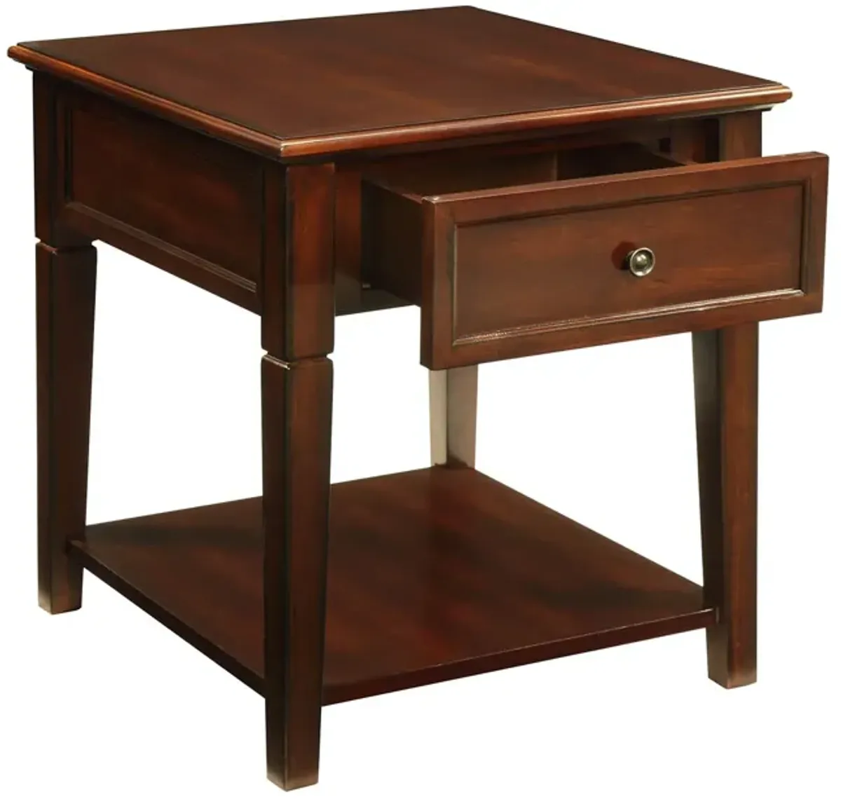 Hivvago 24" Walnut Wood Rectangular End Table With Drawer And Shelf