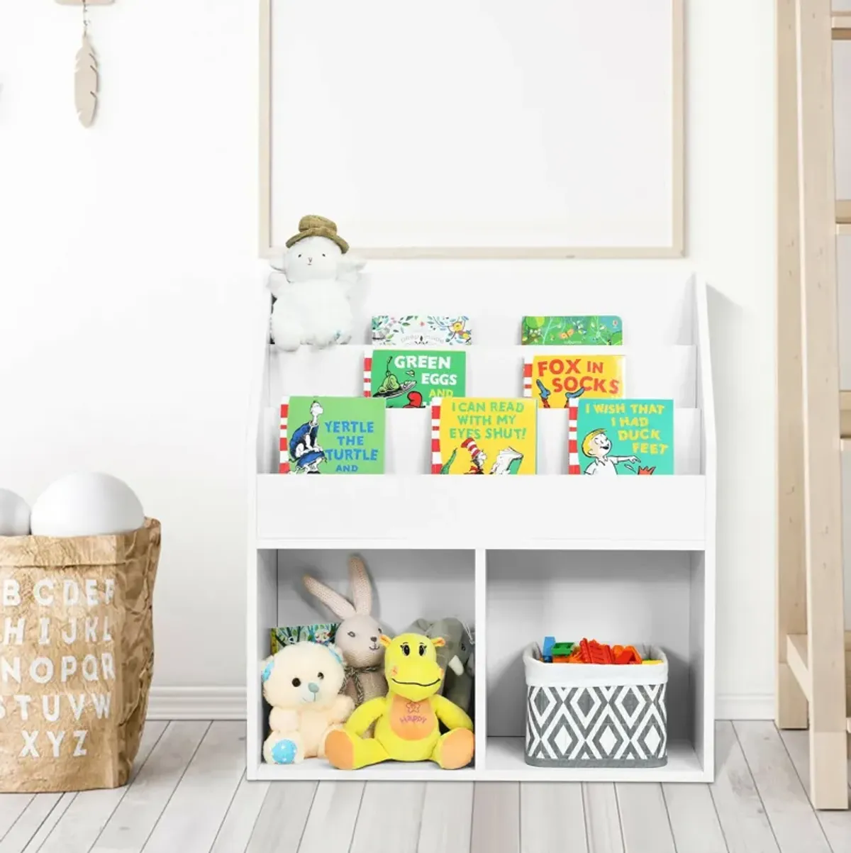 Kids Wooden Bookshelf Bookcase Children Toy Storage Cabinet Organizer