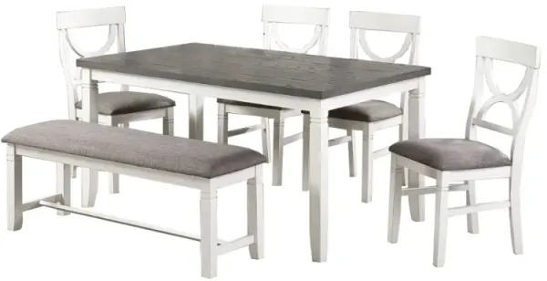 Carrol 6 Piece Wood Dining Set, White and Grey