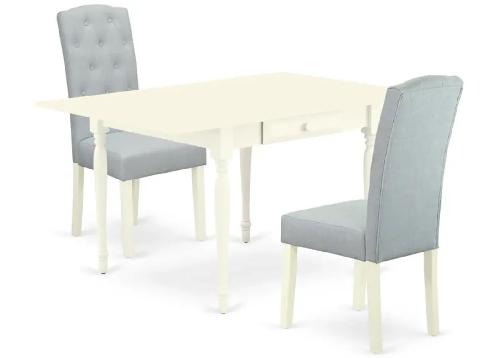 East West Furniture 1MZCE3-LWH-15 3Pc Dining Room Set - Rectangular Table and 2 Parson Chairs - Linen White Color