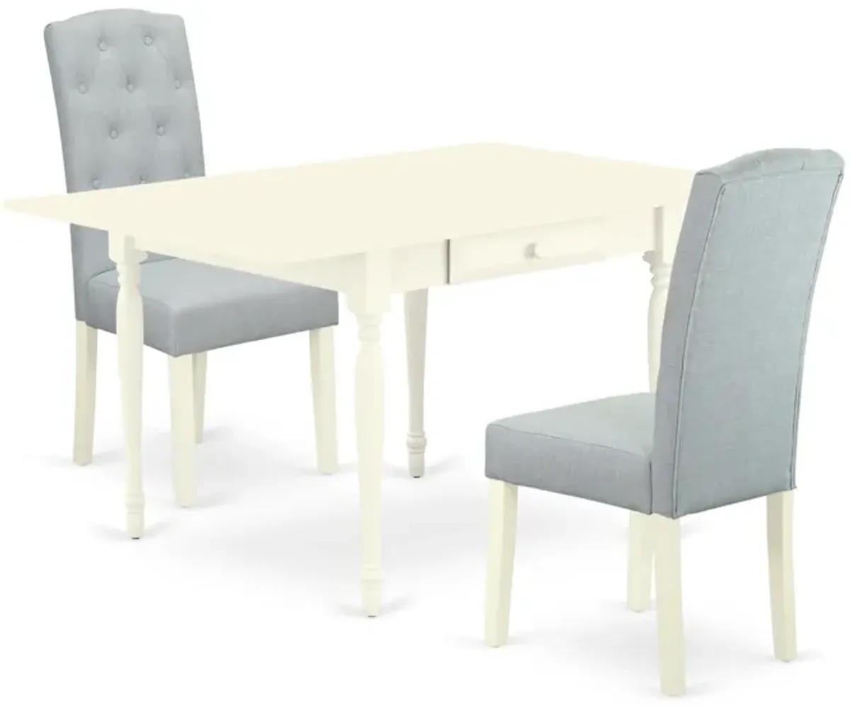 East West Furniture 1MZCE3-LWH-15 3Pc Dining Room Set - Rectangular Table and 2 Parson Chairs - Linen White Color